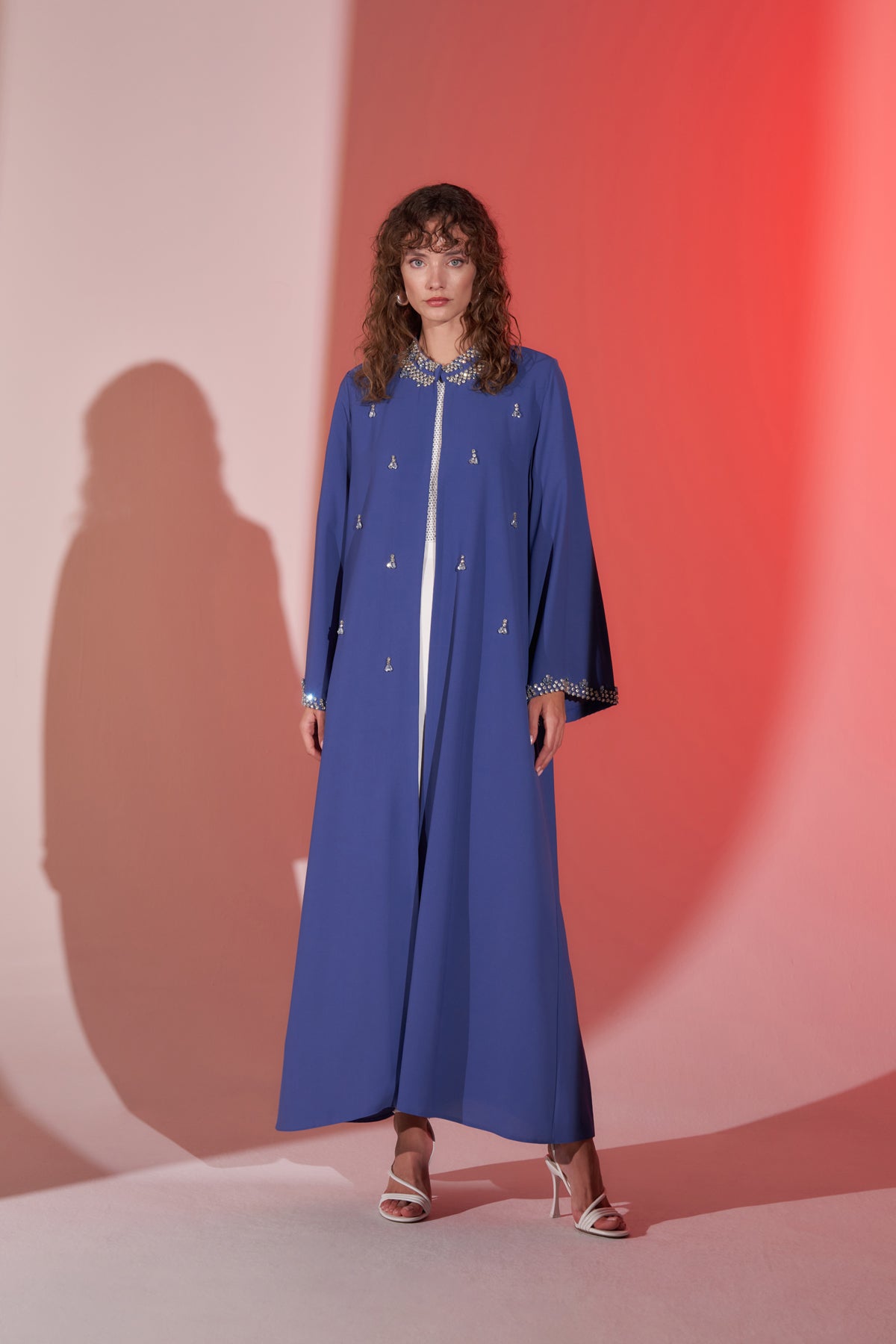 Yakası Ve Kol Uçları Taş İşlemeli Abaya - indigo