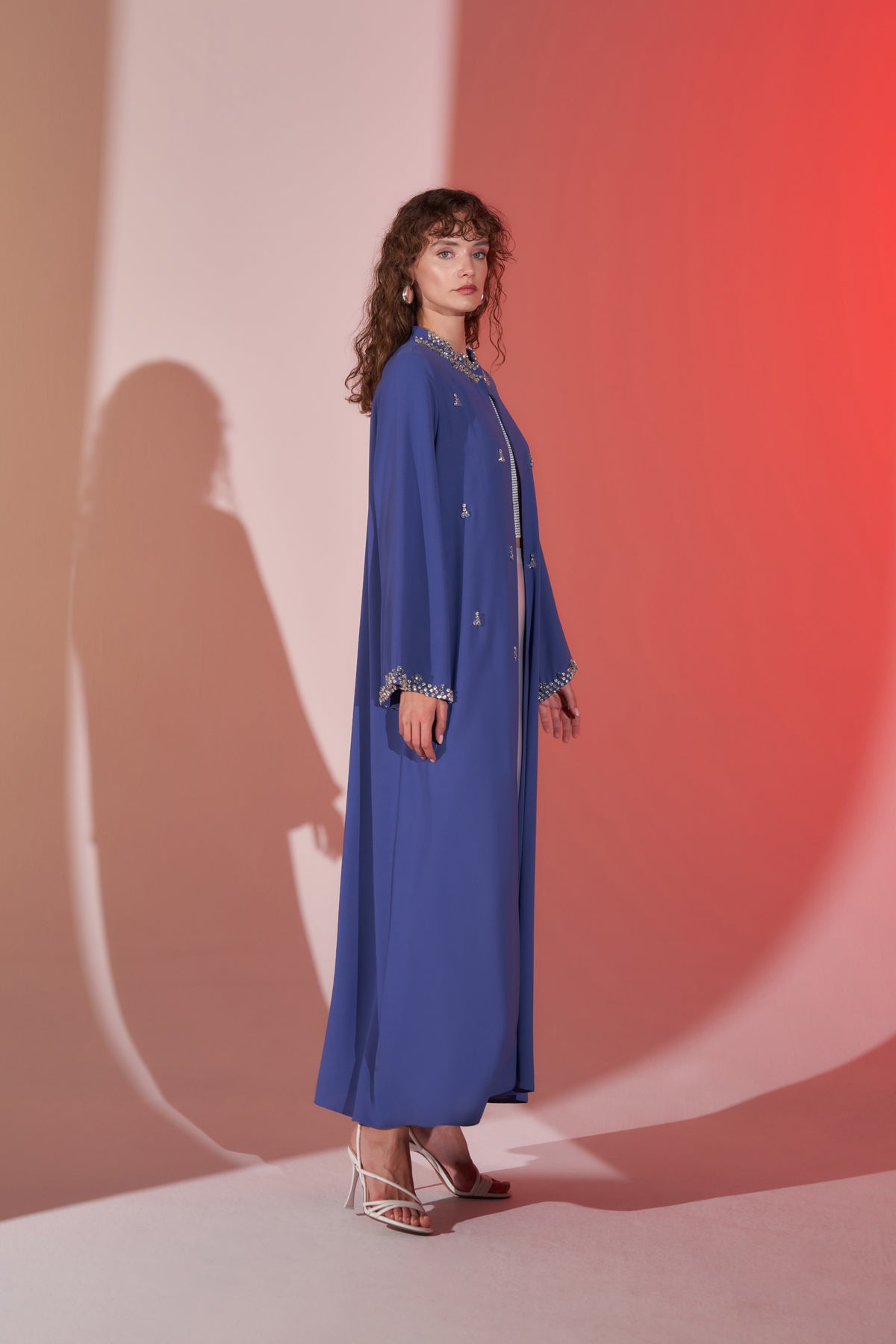 Yakası Ve Kol Uçları Taş İşlemeli Abaya - indigo