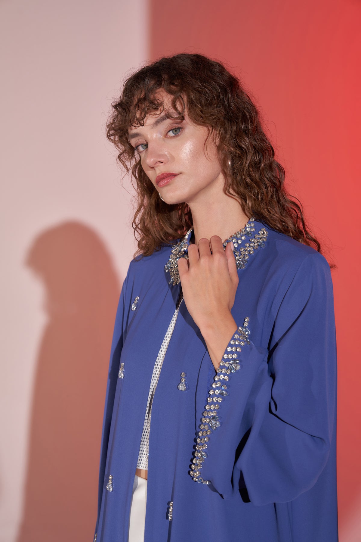 Yakası Ve Kol Uçları Taş İşlemeli Abaya - indigo