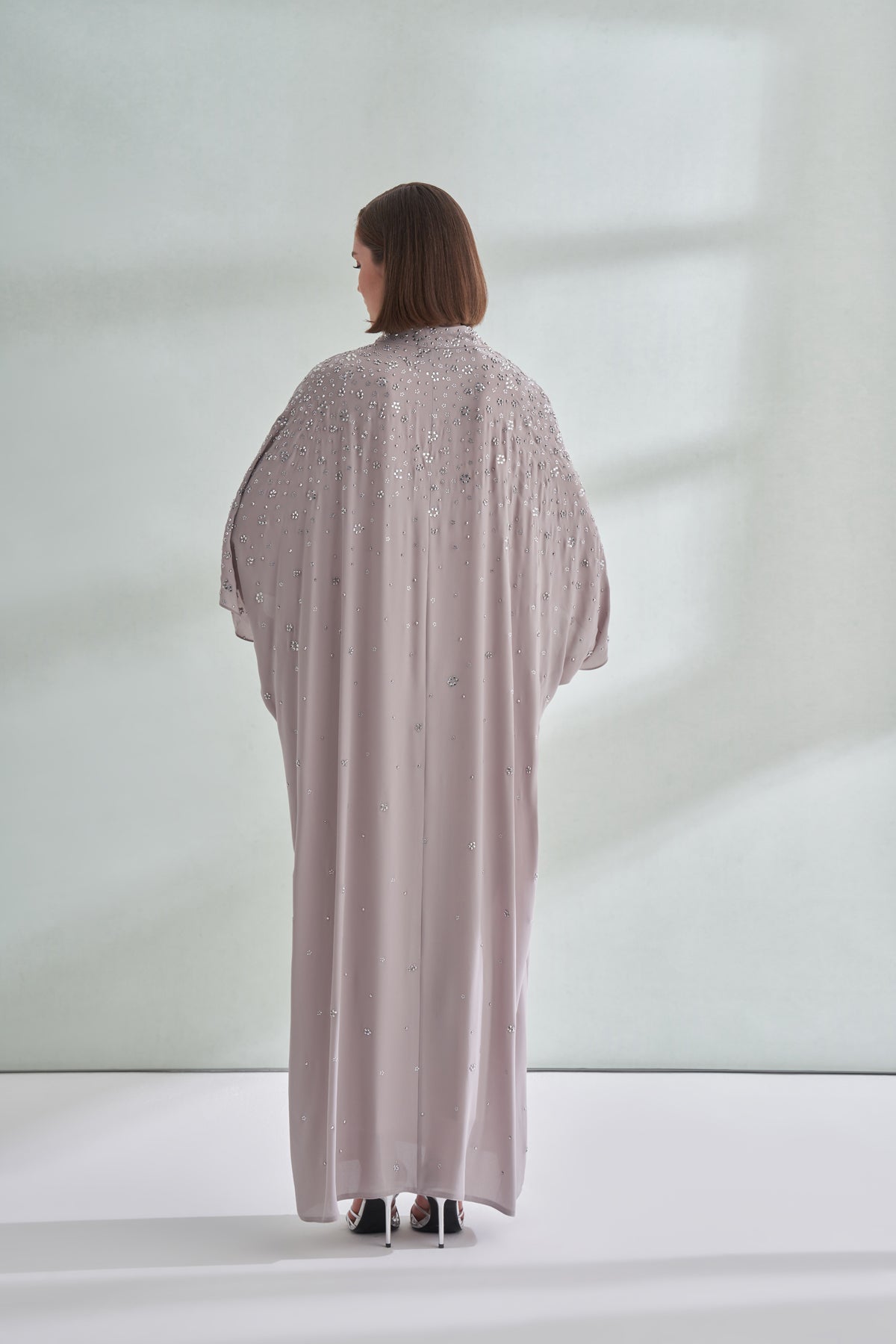 Çiçek Boncuk Taş Baskılı Femuar Detaylı Abaya - taş