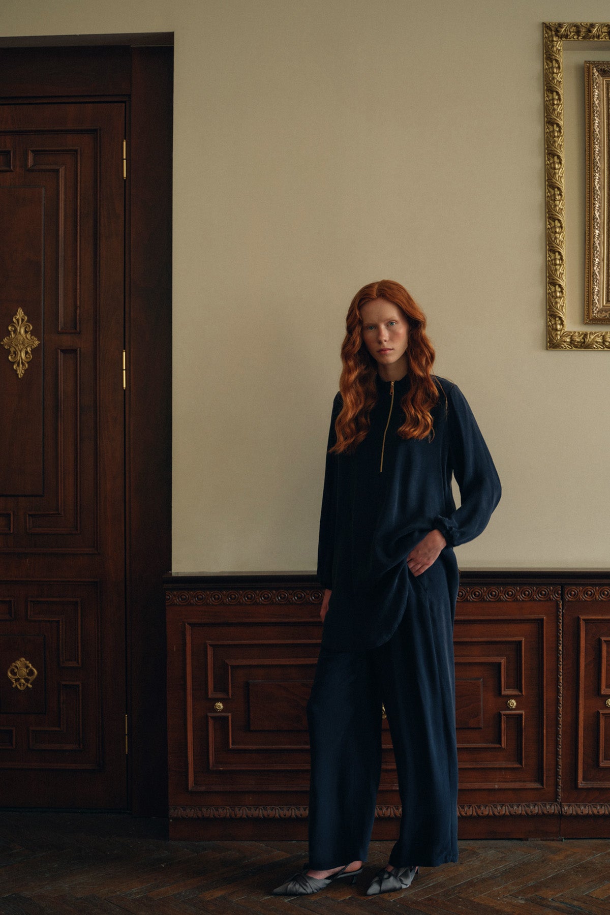 Fermuar Detaylı Kupra Takım - lacivert