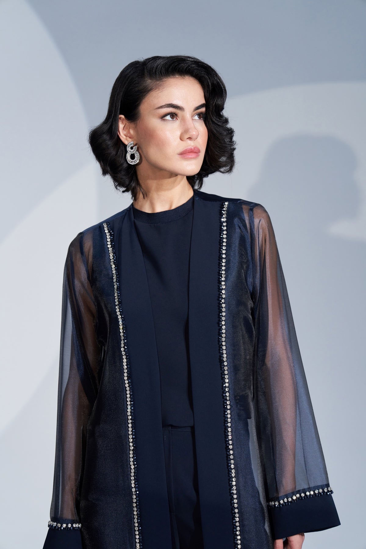 Taş İşlemeli Organze Abaya - lacivert