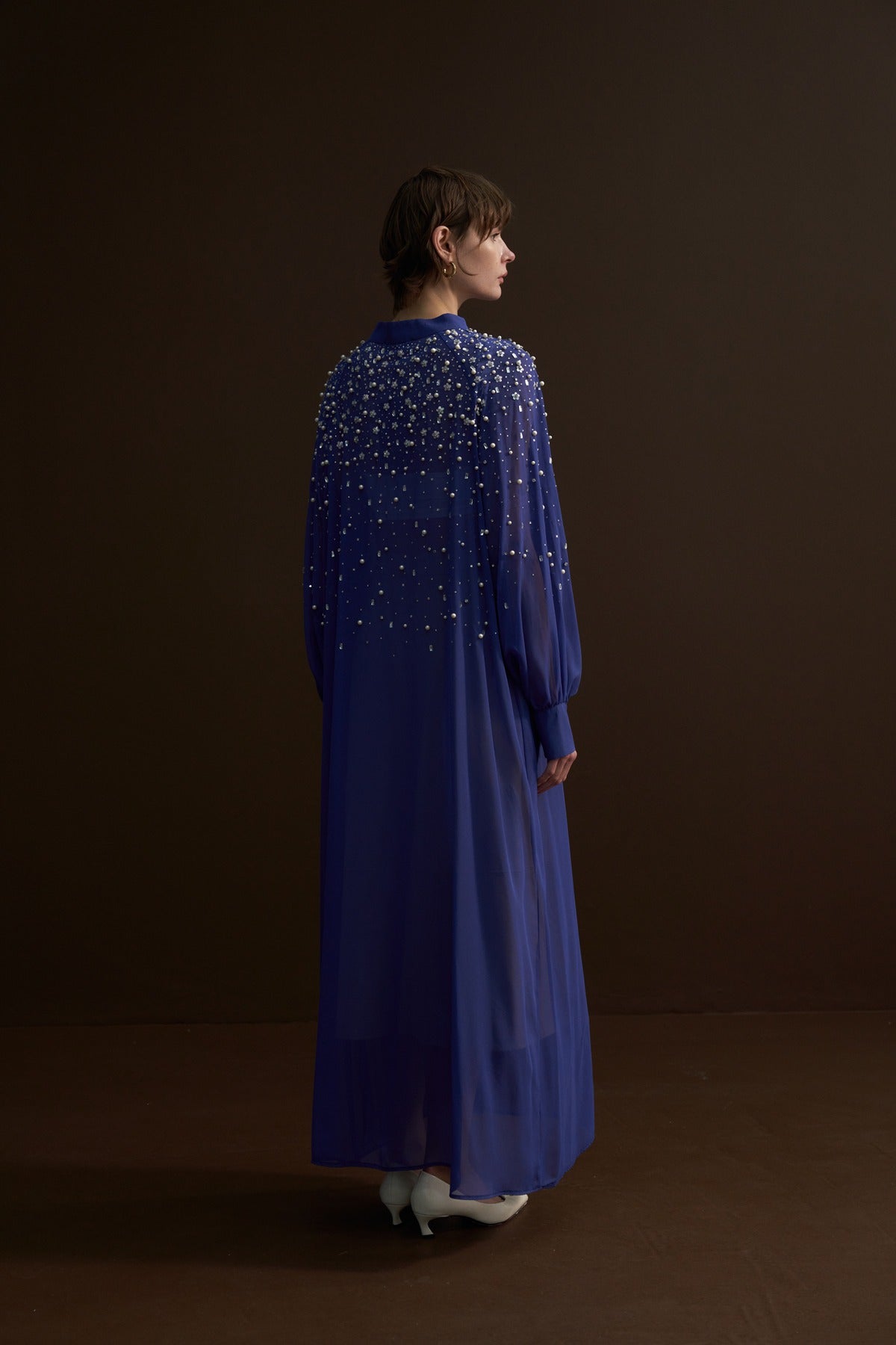 Taş ve İçi Çakımlı, Papatya Detaylı Şifon Abaya - parlement