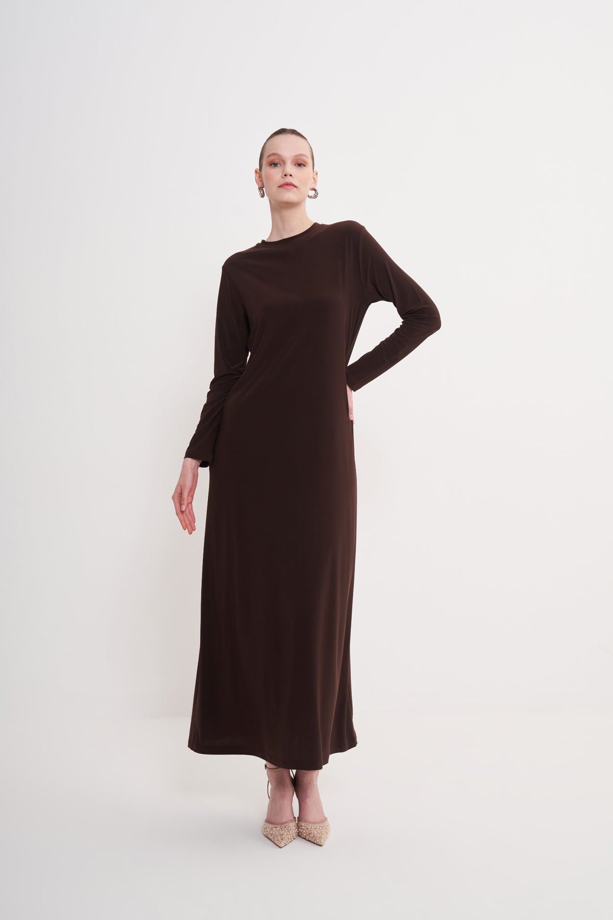 Sandy Oversize İçlik Elbise - kahve