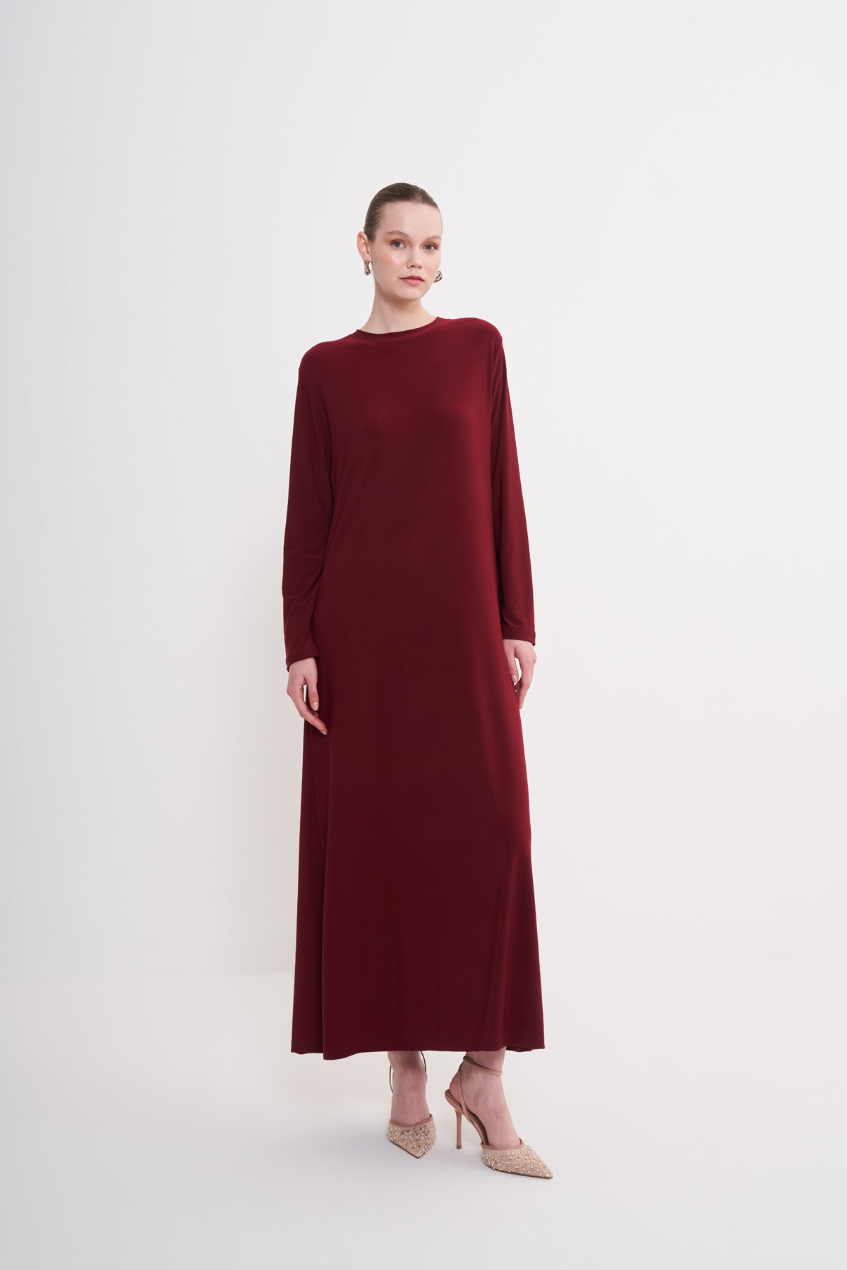 Sandy Oversize İçlik Elbise - bordo