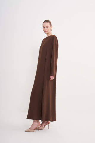 Uzun Kollu Krep İçlik - kahve