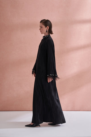 Taş Ve Tüy Detaylı Jakarlı Elbise - siyah2