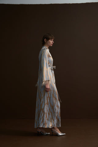 Taş Ve Tüy Detaylı Jakarlı Elbise - mavi