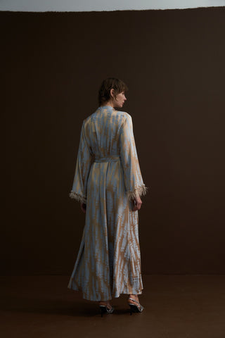 Taş Ve Tüy Detaylı Jakarlı Elbise - mavi