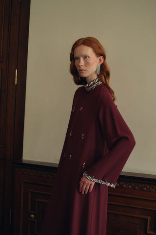 Full Taş Detaylı Elbise - Bordo