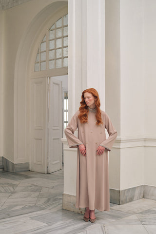 Full Taş Detaylı Elbise - Bej 