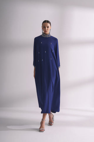 Full Taş Detaylı Elbise - Morcivert 