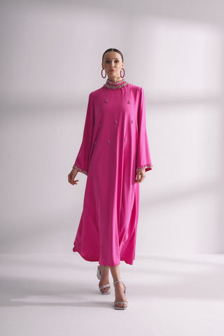 Full Taş Detaylı Elbise - Fuşya 