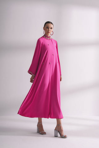 Full Taş Detaylı Elbise - Fuşya 