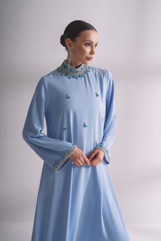 Full Taş Detaylı Elbise - Mavi