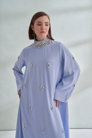 Full Taş Detaylı Elbise - mavi