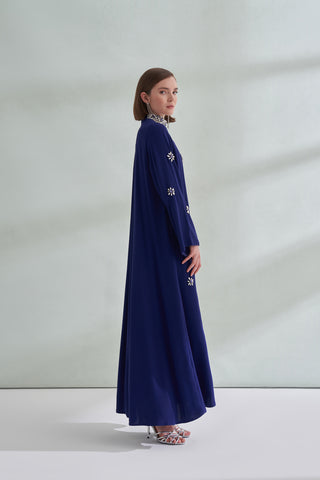 Full Taş Detaylı Elbise - morcivert