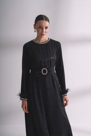 Jakarlı Elbise - Siyah