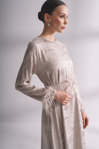 Jakarlı Elbise - Bej