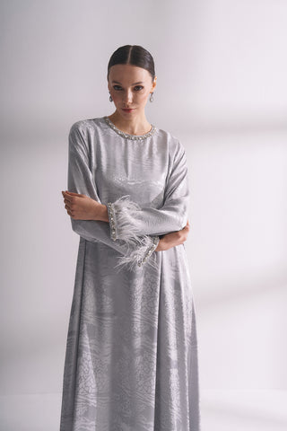 Jakarlı Elbise - Gri