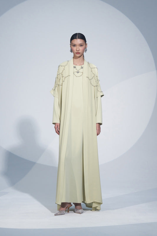 El İşlemeli Taş Detaylı Elbise - mimoza
