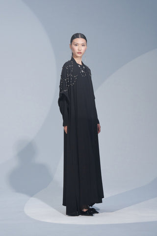 El İşlemeli Taş Detaylı Elbise - siyah
