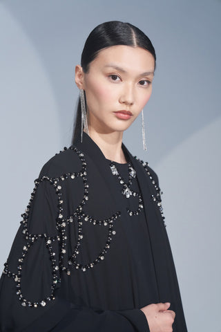 El İşlemeli Taş Detaylı Elbise - siyah