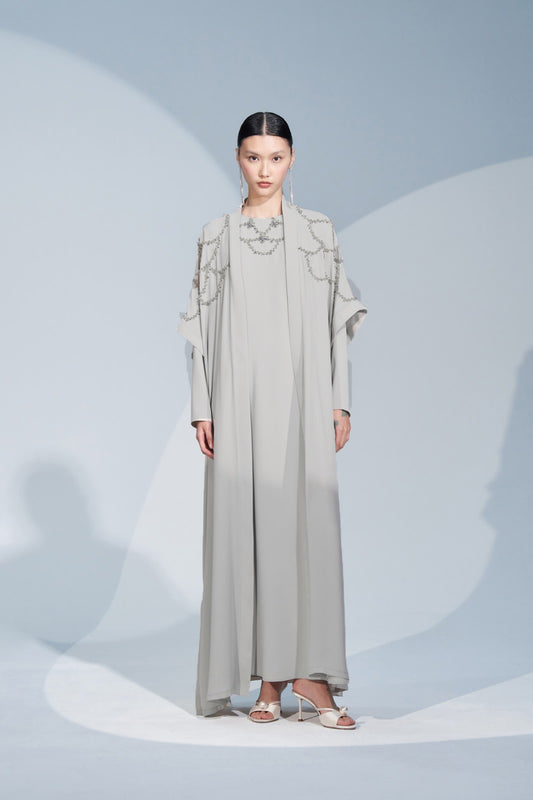 El İşlemeli Taş Detaylı Elbise - taş