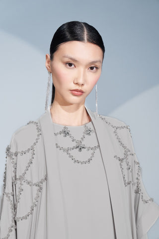 El İşlemeli Taş Detaylı Elbise - taş