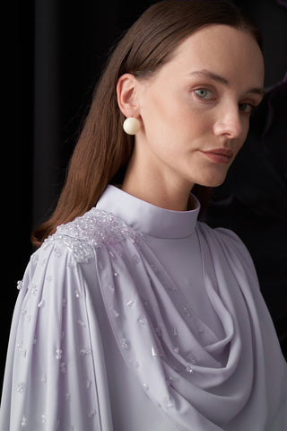 Degaje Dökümlü El İşi Boncuk Detaylı Pelerin Elbise - mavi