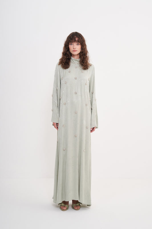 Boydan Taş İşleme Detaylı Elbise - mint yeşili