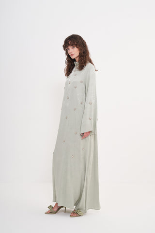 Boydan Taş İşleme Detaylı Elbise - mint yeşili