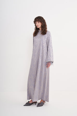 Yakası Taş ve Tüy Detaylı Elbise - Mavi 