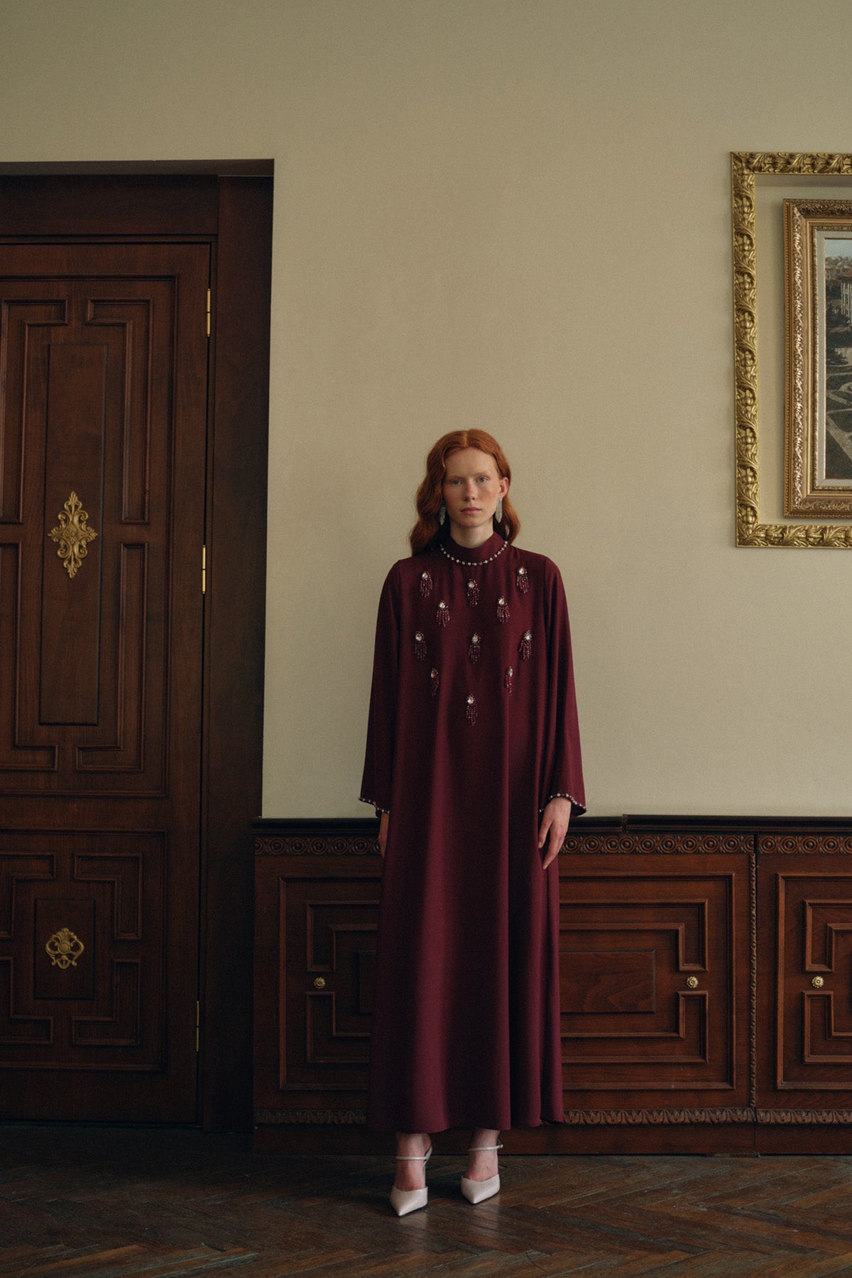 Özel Taş ve Boncuk Detaylı Elbise - bordo