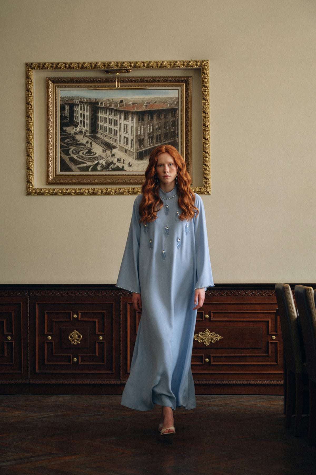 Özel Taş ve Boncuk Detaylı Elbise - mavi