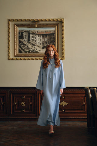 Özel Taş ve Boncuk Detaylı Elbise - mavi