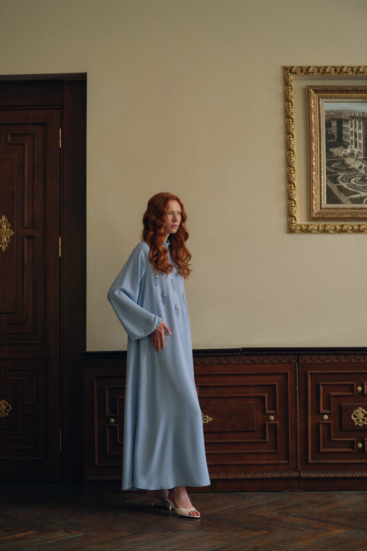 Özel Taş ve Boncuk Detaylı Elbise - mavi