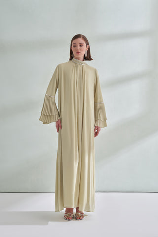 Taş ve Kolları Pilise Detaylı Elbise - mimoza