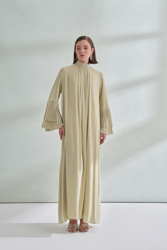 Taş ve Kolları Pilise Detaylı Elbise - mimoza