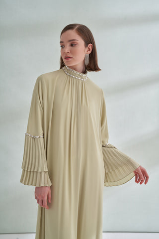 Taş ve Kolları Pilise Detaylı Elbise - mimoza