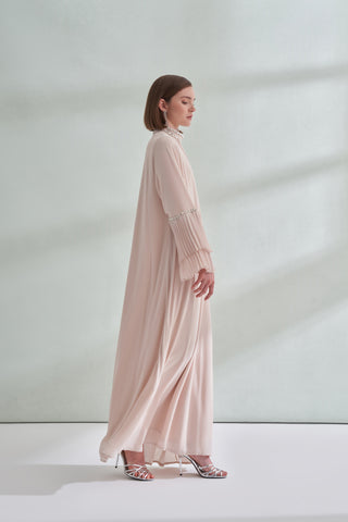 Taş ve Kolları Pilise Detaylı Elbise - bej