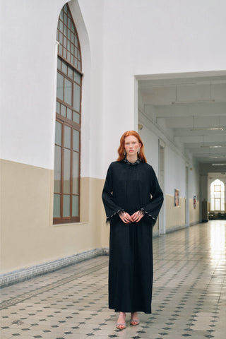 Taş ve Tüy Detaylı Jakarlı Elbise - siyah