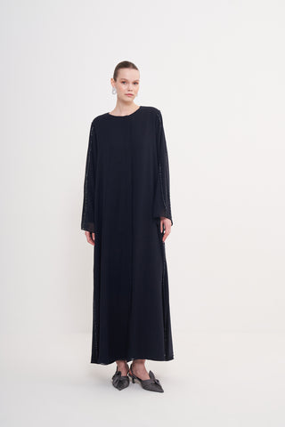 Kol Boncuk İşleme Detaylı Şifonlu Ferace - Lacivert