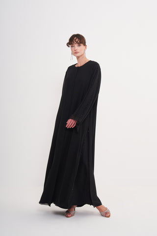 Kol Boncuk İşleme Detaylı Şifonlu Ferace - Siyah