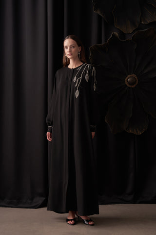 Kol ve Omuz Taş İşleme Detaylı Ferace - siyah