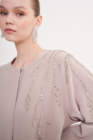 Kol ve Omuz Taş İşleme Detaylı Ferace - bej