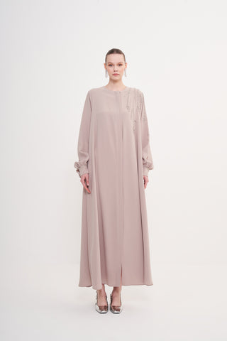 Kol ve Omuz Taş İşleme Detaylı Ferace - bej