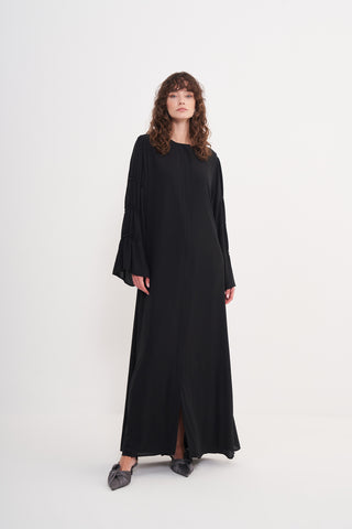 Kollar Boncuk İşleme Detaylı Şifon Ferace - Siyah