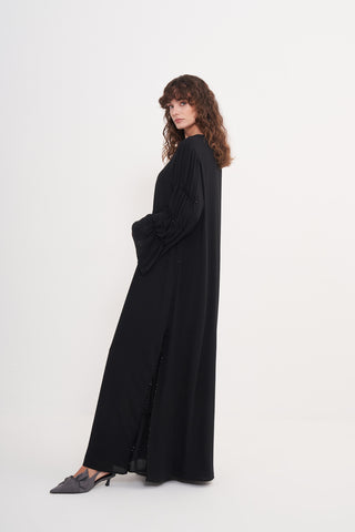 Kollar Boncuk İşleme Detaylı Şifon Ferace - Siyah