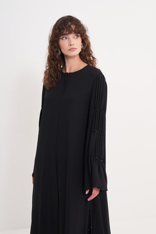 Kollar Boncuk İşleme Detaylı Şifon Ferace - Siyah